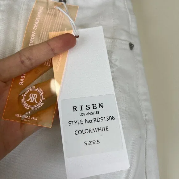 NWT Risen White High Rise Distressed Mid Thigh Jean Shorts - Picture 3 of 7